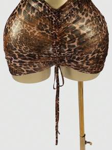 SHEIN SXY Sexy Sheer Leopard Print Hollow Out Halter Neck Mini Dress,Summer Outfits For Women,Cheetah Print,Mesh,Club Outfits Women Sexy,Going Out  ,Club Outfits,Streetwear Women