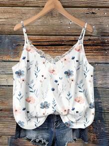 EMERY ROSE Plus Size Elegant Floral Print Cami/Slip Summer Camisole Top Beach Wear