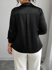 Elenzga Plus Size Women's Solid Color 3/4 Sleeve Elegant Satin Blouse Fall Cloth For Women