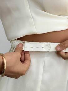 Momance Bộ đồ bầu 2 món thanh lịch màu trơn - Áo cánh satin viền bất đối xứng kèm quần ống đứng, tinh tế - Màu be - Xem 7