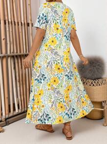 EMERY ROSE Vestido largo de cuello redondo con estampado floral en línea A para mujer de talla grande - Multicolor - Ver 2