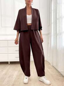 EURMUSE Women's Cozy Curve Two Pieces Sets, Summer, Casual - Brown - View 3