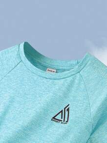 SHEIN 2pcs/Set Tween Boy Colorblock Pattern T-Shirt And Shorts Sports Outfit - Green - View 4