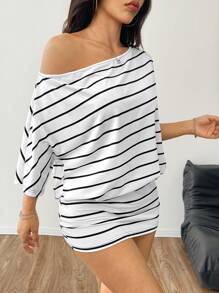 SHEIN EZwear 女士条纹撞色短袖露背迷你连衣裙