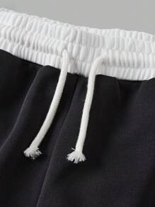 SHEIN Tween Girls' Numeric Print Contrast Color Loose Casual Everyday Pants, Fashionable Streetwear Tween Girls Wide Leg Track Pants Girls Wide Leg Sweatpants Wide Leg Pants Girls Girls Track Pants Girls Sweatpants