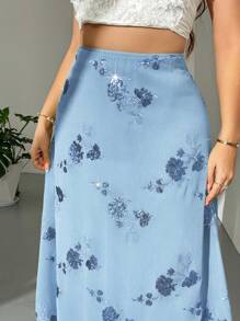 Firerie Falda de talla grande para mujeres con dobladillo fluido y bordado floral elegante