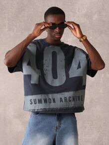 SUMWON Oversized Archive Logo T-Shirt Retro Streetwear Hip Hop Urban Box Fit 90s Style Skateboard Graphic Cotton Casual Festival Wear Summer Outfit