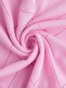 BizChic Women's Autumn Lavender Purple Polo Collar Diamond Knit Short Sleeve Pullover Sweater, Basic Minimalist Elegant Business Casual Office Wear - Pink - View 12