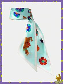 SCOOBY-DOO X SHEIN 蓝色卡通花卉图案时尚围巾
