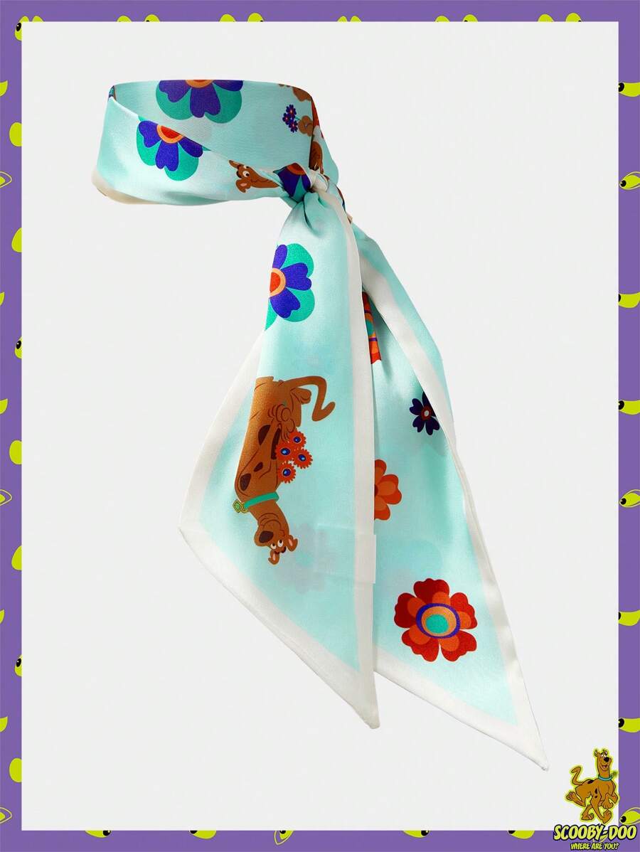 SCOOBY-DOO X SHEIN 蓝色卡通花卉图案时尚围巾