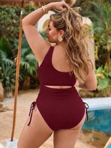 Swim Vcay 1 Set de Traje de Baño de Una Pieza Tipo Casual/Resort y Vestido de Playa Tipo Cubre para Mujer Talla Grande en Azul Marino