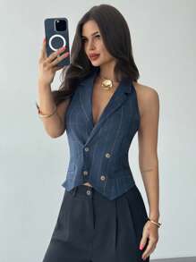 Firerie 女士新款休闲优雅露背西装背心，休闲日常装/办公室装/商务装/可爱夏季上衣/格纹上衣 - 彩色 - 查看 8