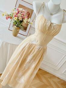 Modelyn Elegant Embroidered Strap Women Summer Dress - Apricot - View 5