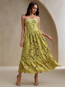 Anewsta Đầm dài khoét xương màu khối cho nữ - màu xanh lá - Xem 5