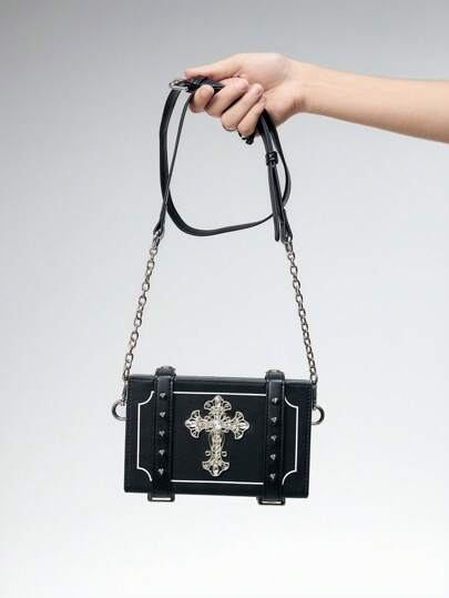 Goth Fashionable & Elegant Cross Decor Box Crossbody Bag