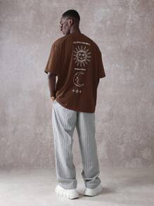 Eclipsis Solaris Studio 超大T恤，带有天体月亮太阳星星图形设计街头服饰节夏季 - 咖啡棕 - 查看 4