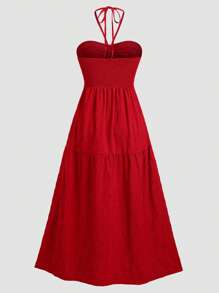 Sweetra Plus Size Summer Casual Solid Color Open Back Spaghetti Strap Dress