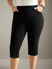EMERY ROSE Plus Size Casual Black Skinny Knit Pants For Women
