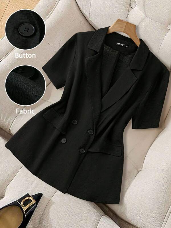 Regalyn Große Größen Damen Blazer mit kurzen Ärmeln und dekorierter Tasche, lässig & bequem, geeignet für den täglichen Gebrauch und den Weg zur Arbeit