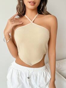 SHEIN 女式简约露背吊带背心 - 杏色 - 查看 3