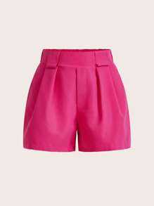 VaVaBold Women's Solid Color Pleated Wide Leg Loose Casual Shorts - Hot Pink - View 3