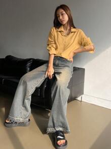 DAZY 女式纯色休闲长袖衬衫，秋装