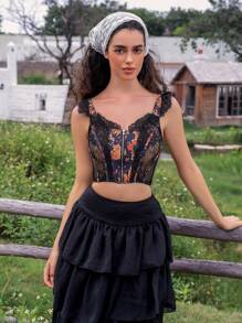 SHEIN 1 pieza Sujetador inalámbrico con aplicación de encaje para mujeres - Negro - Ver 6