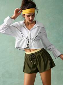 VARSIVA Chaqueta deportiva para exteriores con capucha, cintura con cordón y ribete de contraste - Blanco y Negro - Ver 2