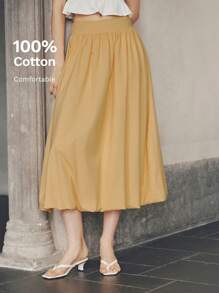 Chiquease High Waist Pleated Flare A-Line Yellow Skirt, Versatile & Slimming Fall For Women - Yellow - View 1