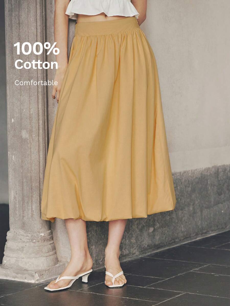 Chiquease High Waist Pleated Flare A-Line Yellow Skirt, Versatile & Slimming Fall For Women - Yellow - View 1
