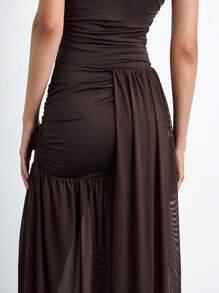 SHEIN X LOS FAVORITOS DE ANA GONZALEZ Maija Đầm nữ màu nâu mocha xếp lớp, phối lưới, kiểu dáng thời trang, thanh lịch, thích hợp cho tiệc tùng và đi làm trong thành phố, ra mắt mùa hè 2025. - màu nâu - Xem 6