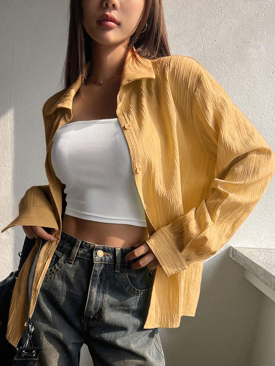 DAZY 女式纯色休闲长袖衬衫，秋装