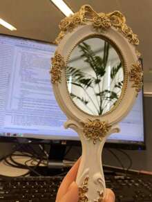 1pc Resin Hand Mirror Ins Style Small Mirror High-End Princess French Hand Mirror Baroque Style Creative Retro Handle Mirror Best Gifts Birthday Graduation Home Decor Back To School Room Decor School Supplies - Multicolor - View 4