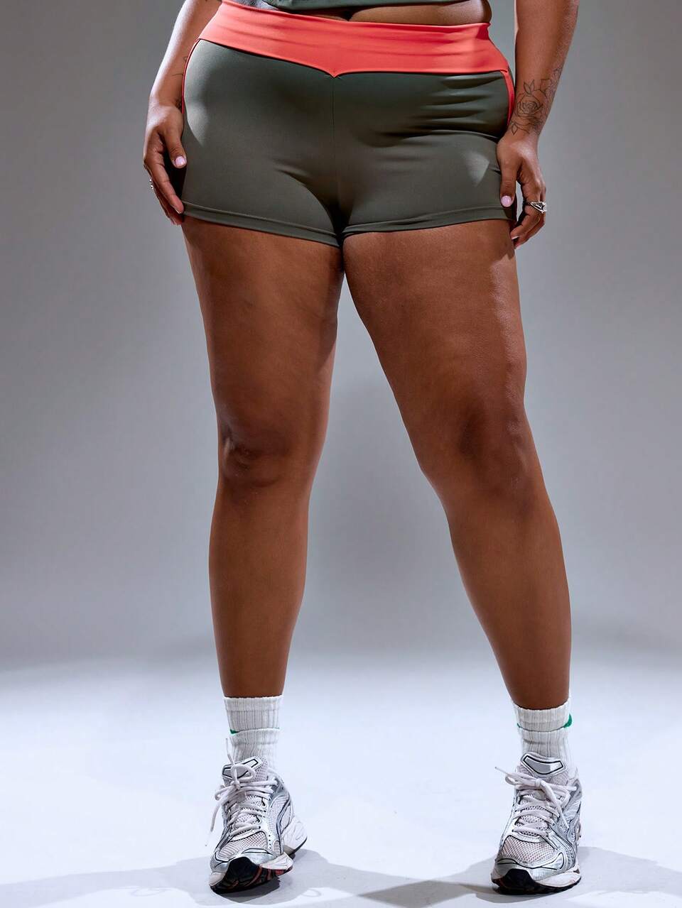 Curve Low Rise Contrast Foldover Waistband Fitted Mini Shorts Streetstyle Holiday 90's Y2k Cute Casual City Muse Summer Vacation Holiday Festival