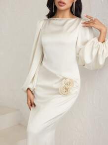 Veilorie Vestido midi minimalista pero elegante y versátil con hombros descubiertos, mangas de farol y cintura ceñida