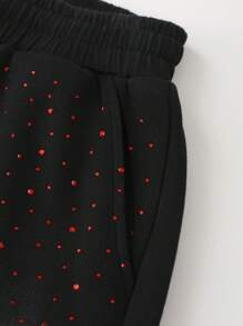 ROMWE MEN Men's Street Life Rhinestones Decor Printed Drawstring Waist Casual Fashion Shorts - Black - View 5