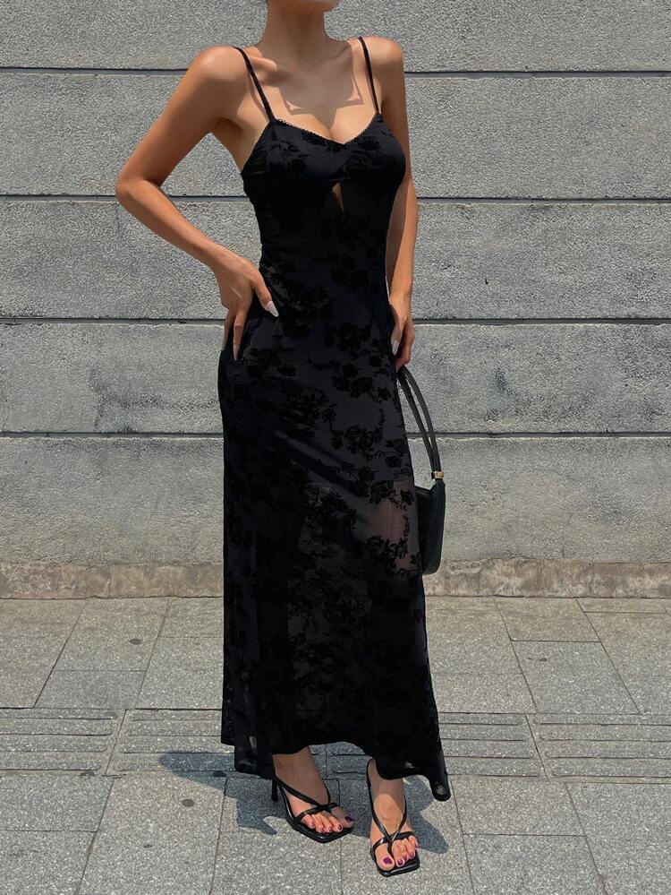 Women's Summer Lace & Mesh Sheer Sexy Backless Black Dress Cruise Outfit For Women