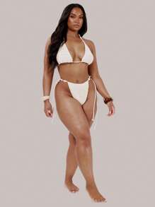 MUSERA Top de bikini triangle en crochet grande taille, pour la baignade, les vacances, sexy, mignon, automne hiver - Nude - Voir 4