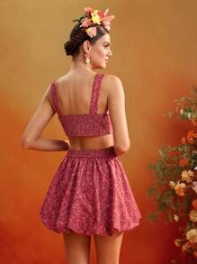 Frida Kahlo X SHEIN X Designer TIYA Summer Floral Printed Sweetheart Smocking Back Balloon Bubbled Hem Dress Women Vacation Outfits