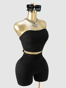 SHEIN SXY Plus Size Women's Basic Solid Casual 2pcs/Set Leopard Print And Solid Color Multipacks Tube Top And Shorts Set,Suitable For Hip-Hop,Leisure,Street Style,Western Wear,Music Festival,Vintage,Minimalism,Concert,Carnival Party,Resort,Outing,Vacation,Holiday,Date Night,Gathering,Birthday,Bachelorette Party Outfit ,Gyaru,Break,Rave,Modest,Chic,Club,Cute,Casul,Shopping, Streetwear,Going Out,Y2K,Y3K,Coquette,Easy To Match&Looks Slim,Accent Your Body,Flatter The Figure