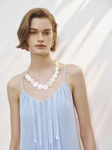 Lumivelle Romantisches blaues Damen Maxikleid mit Blumen Muster und Rüschen-Trägern, geeignet für den Urlaub