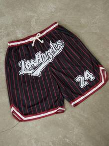 Coolane Shorts de malla con cordón en la cintura, con rayas y estampado de letras, para adolescentes en primavera/verano