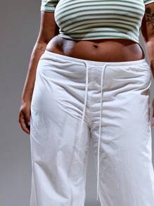 MUSERA Plus Size Lightweight Tie Front Wide Leg Toggle Trousers Streetstyle Holiday 90's Y2k Cute Casual City Muse Summer - White - View 5