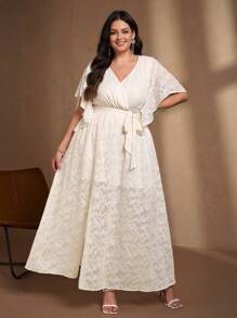 Chikora 大码女式长款优雅印花连衣裙，夏季宽松飘逸短袖连衣裙女式休闲连衣裙