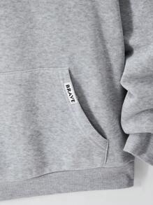 SHEIN Teen Boy Plain Sweatshirt Jacket, Casual Loose Gray Sweatshirt Fall Winter - Grey - View 3