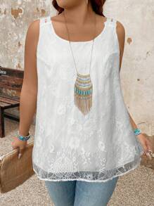 SHEIN LUNE Plus Size Solid Color Camisole Top, Fashionable For Summer - Black - View 4