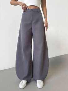 Firerie 女士优雅休闲时尚通勤灰色低腰超宽腿裤，海滩，机场风格 - 灰色 - 查看 7