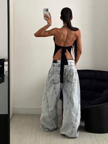 StreetHx Women's Gothic Style Slim-Fit Spaghetti Strap Solid Color Camisole Top, Spring & Summer - Black - View 4