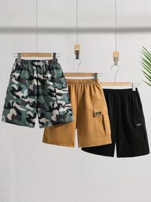 Tween Boy 3-Pack Grey Camouflage Pattern & Basic Sports Work Shorts,Summer Casual Hiking Multi-Pack,College Art Retro Style For Back To School - Black - View 1