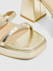 CUCCOO SZL Sandalias de tacón alto con rayas doradas de moda para mujer para Navidad - Dorado - Ver 7